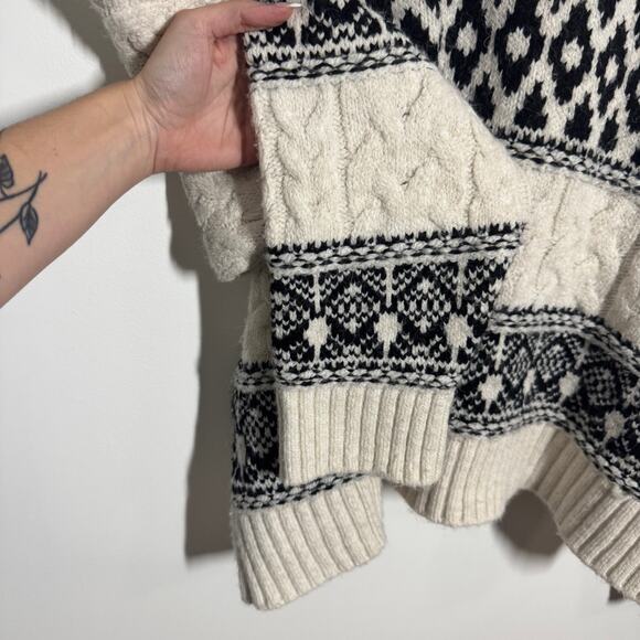 Mango Sweater Women XL White Black Rounded Neck Braided Cable Knit Rory Gilmore - Picture 4 of 6